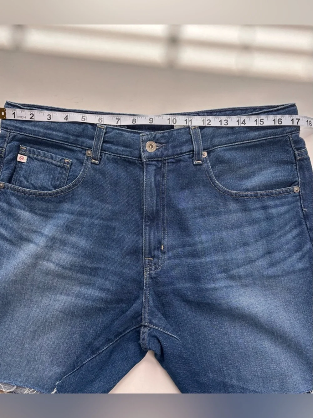 Ag Adriano Goldschmied Beryl Blue Ex Boyfriend Raw Hem 7" Denim Bermuda Shorts - Picture 8 of 12